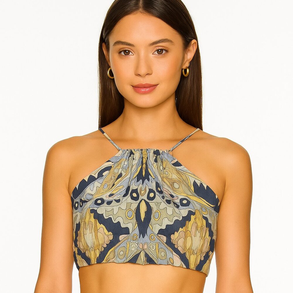Cult Gaia Paisley Crop Halter Top Multi Color NWOT Size XS